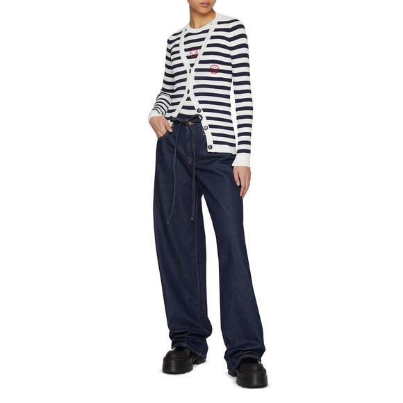 NWT Joshua Sanders Ribbed Smiley Striped Cardigan Sweater Navy White – Size S - Picture 2 of 7